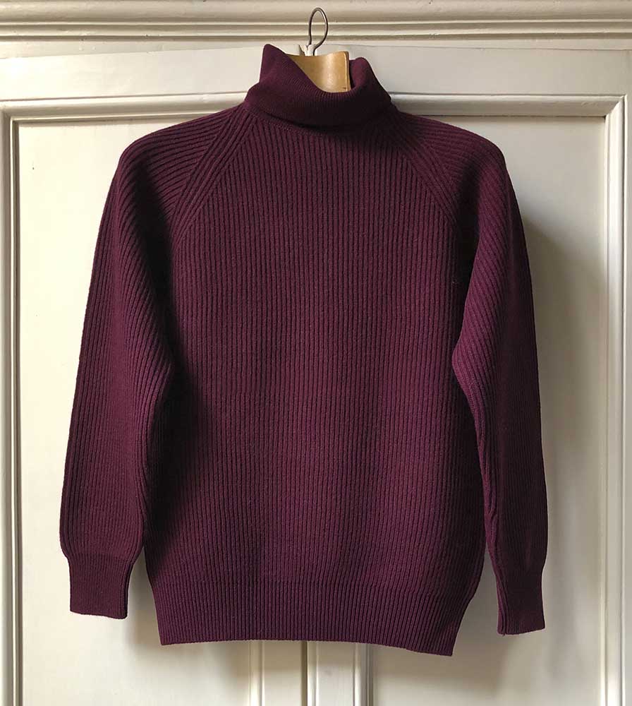 damson super geelong pure lambswool turtleneck sweater.