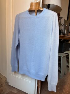 cashmere jersey roundneck single strand set-in sleeve azzurro