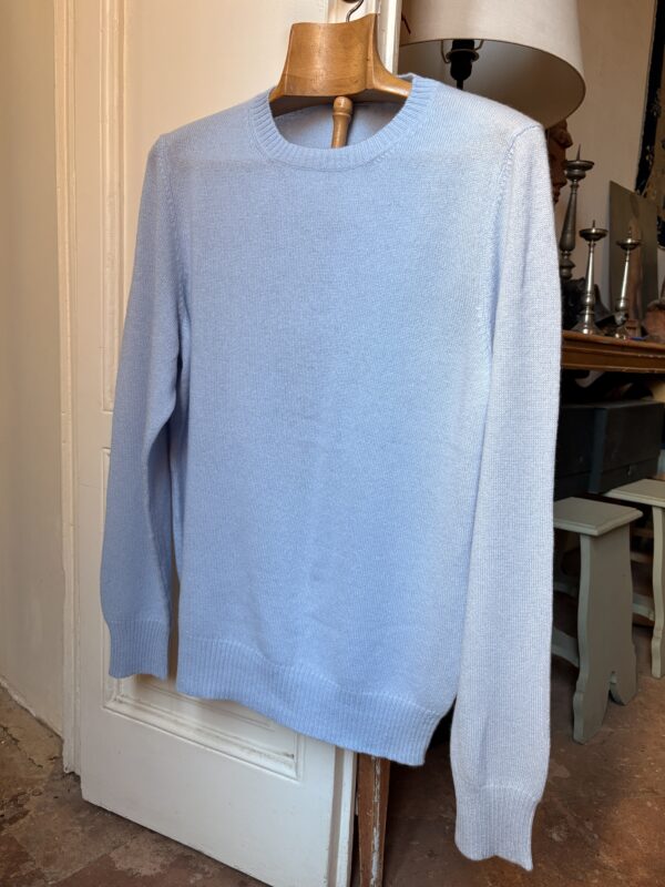 cashmere jersey roundneck single strand set-in sleeve azzurro